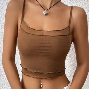 Brown Lettuce Trim Cropped Cami Top